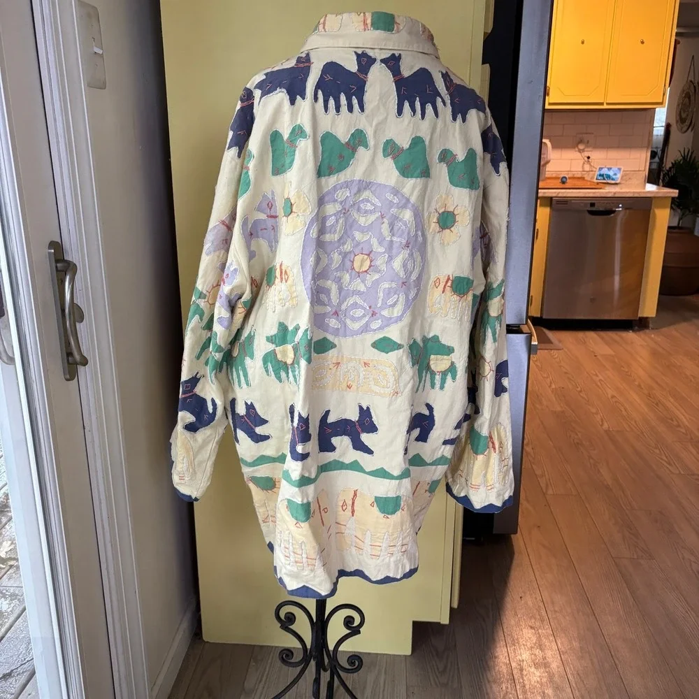 April Cornell for Cornell Trading Animal Appliqué Jacket Coat S/M Cream Art Wear